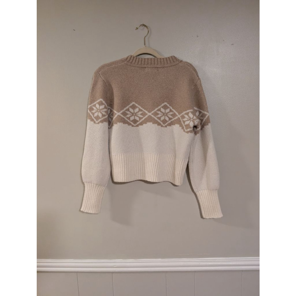 Women's Cupcakes and Cashmere Beige & White Snowflake Cardigan‎ M - Picture 2 of 6